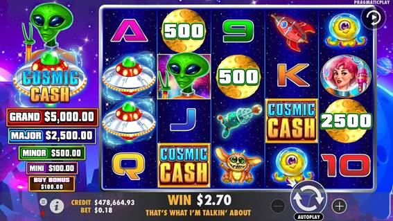 Juego base del slot Cosmic Cash Argentina 